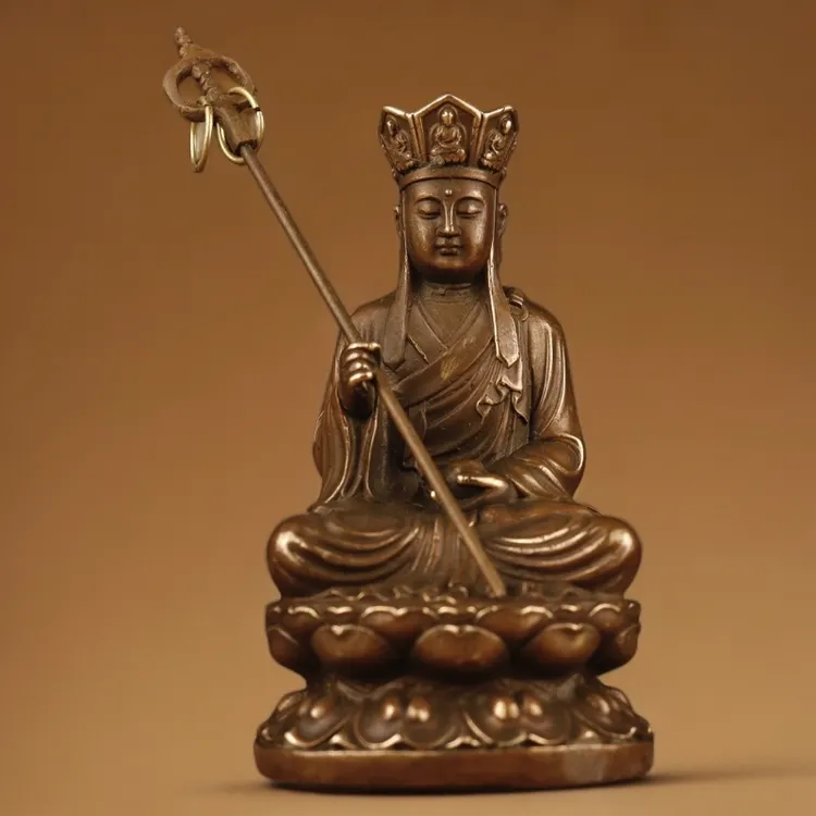 地藏佛像小坐莲花地藏王菩萨 长约7cm宽约6.5cm高约12cm重约510克