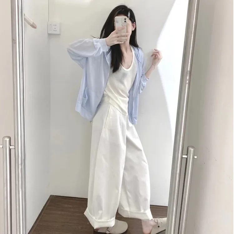 春夏新款韩系洋气休闲装小众女装慵懒风短袖上衣百搭开衫显瘦裤子