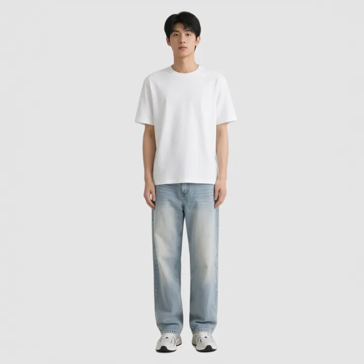 定制双面50支精梳纯棉短袖圆领白色半袖T恤男士休闲宽松夏装上衣