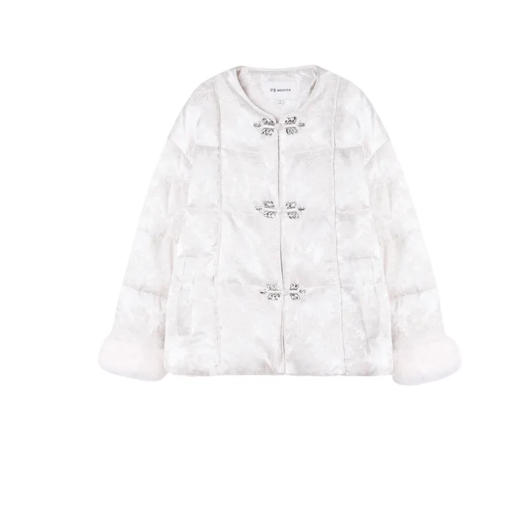 梦燕秋冬女水貂毛H版型小圆领中式国风系列短款鹅绒服1CY11B5085Z