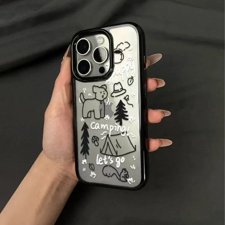 BANCA露营线条小狗适用苹果16promax手机壳iPhone15/14透明13套12