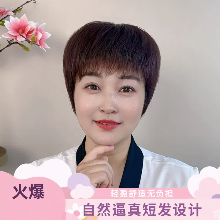 艺冠群芳仿真大头皮全真发轻薄透气女士假发免打理干练短直发