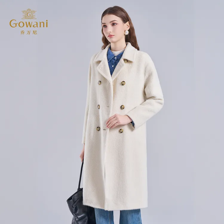 乔万尼羊驼毛纯色中长款毛呢大衣女双排扣保暖高级感外套EI4A546