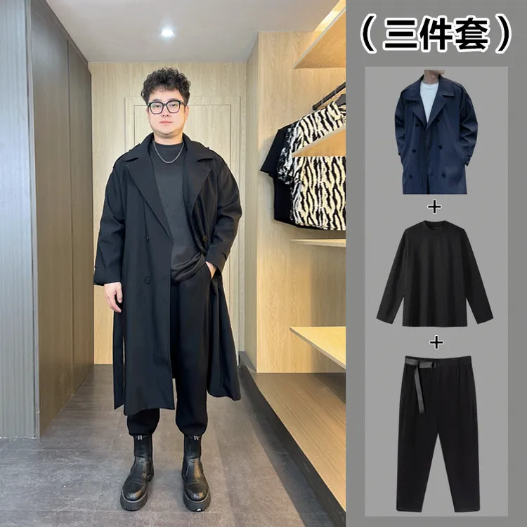 秋季男士中长款风衣韩版休闲春秋百搭黑色英伦风帅气大码外套潮流