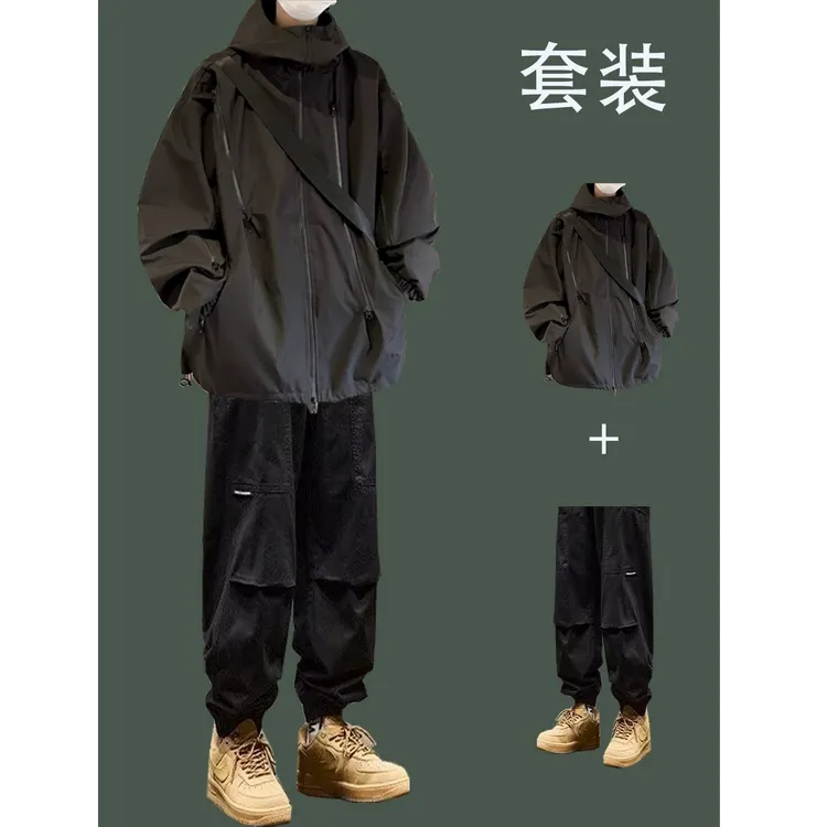 男生秋冬穿搭个性 cleanfit 小众高级感高知感外套牛仔裤套装125