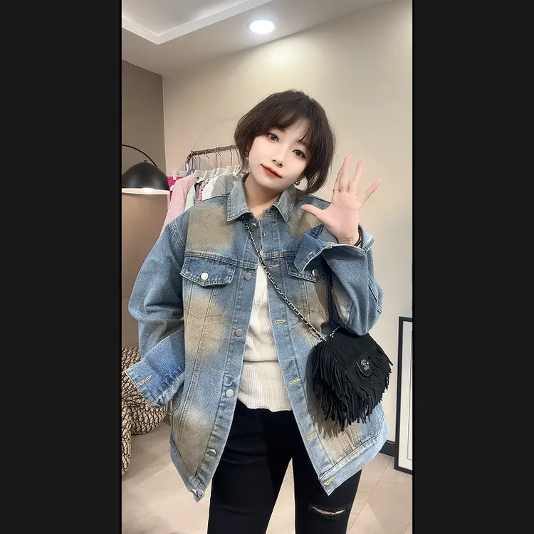 美式设计感潮流水洗牛仔外套