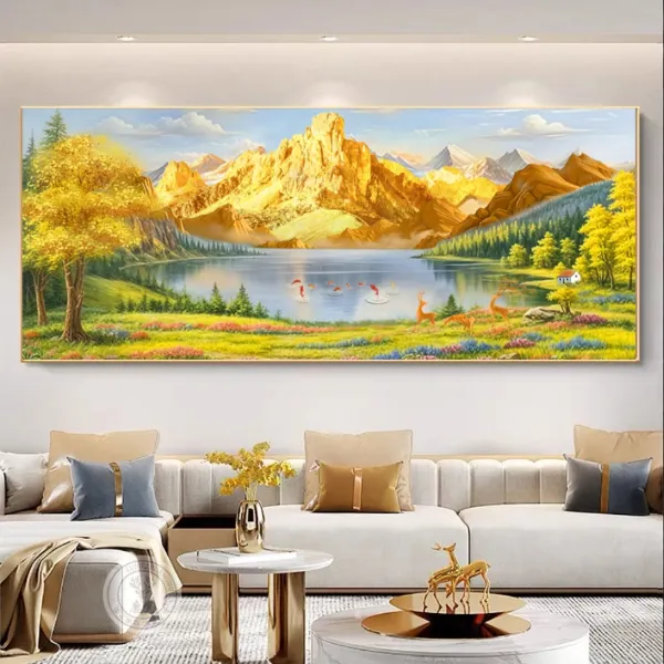 聚宝盆金山客厅山水沙发背景办公房晶瓷立体镶钻装饰挂画