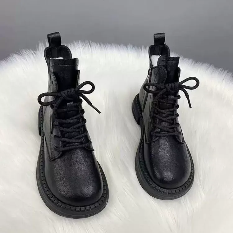 美拉德时尚马丁靴女英伦风2025秋冬新款防滑粗跟加绒软皮厚底短靴