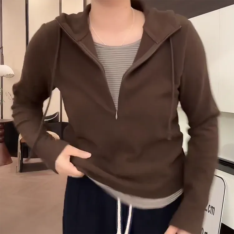 2025秋季新款绒感厚版假两件连帽长袖帽衫C6328