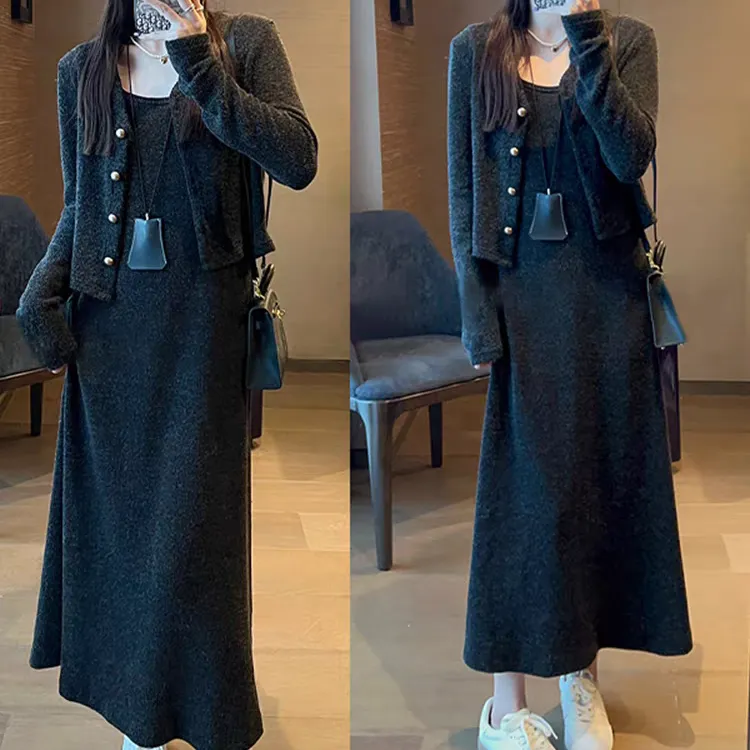 6109胖mm背心连衣裙子长裙2025早秋季新款女套装