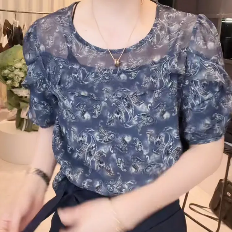 夏款圆领设计感时尚百搭短袖显瘦上衣女2025年夏季新款小众高级感