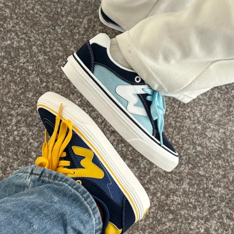 顽刻ollieskate蓝黄拼色秋季校园风W系列休闲低帮男女国潮滑板鞋