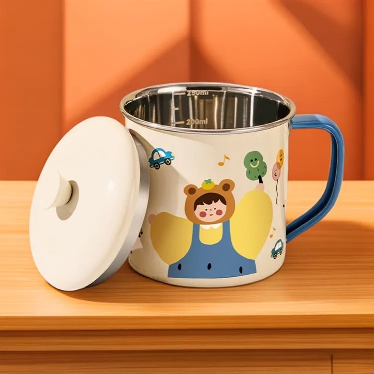 316不锈钢儿童水杯家用宝宝幼儿园敞口杯学饮杯子防摔喝水牛奶杯