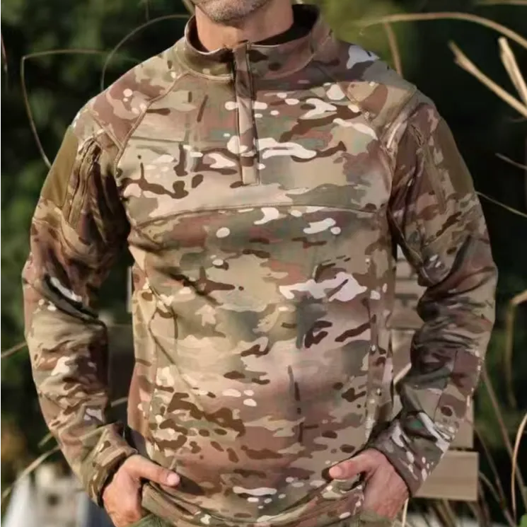 新款秋冬户外战术迷彩长袖蛙服男加绒保暖弹力修身训练登山服外套