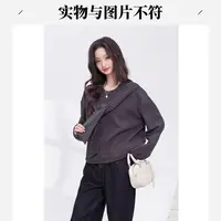 （实物与图片不符）甜美休闲风长袖针织圆领短款复古刺绣卫衣2970