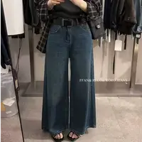 86016显腿直！韩标TABLE复古高腰九分牛仔阔腿裤