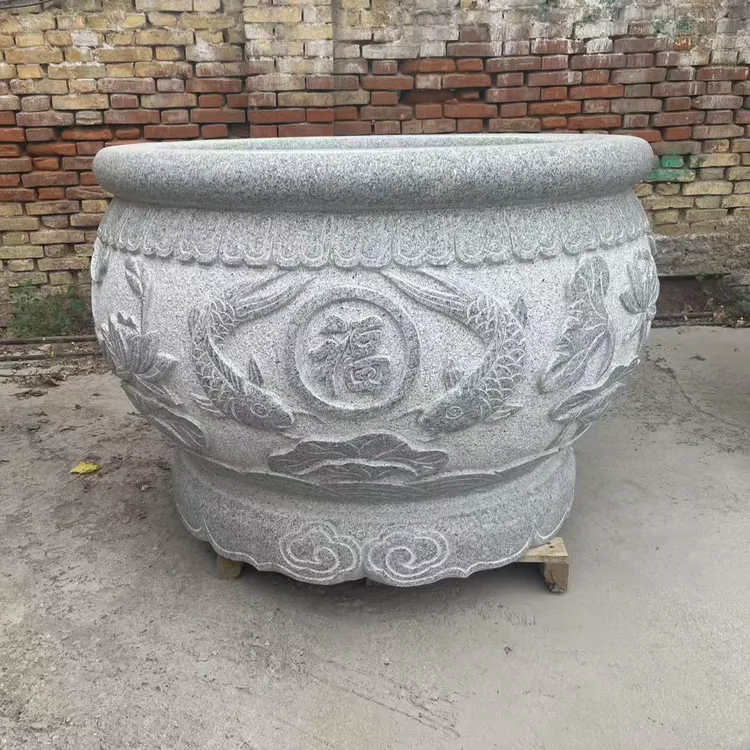 芝麻灰花岗岩荷花门海陶瓷梅兰竹菊庭院摆件大号
