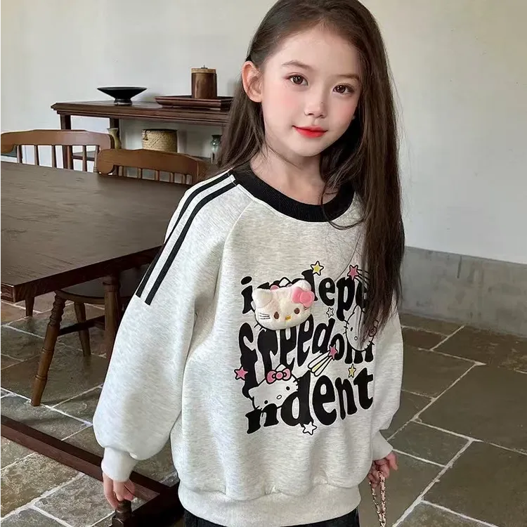 女童卫衣秋季2025新款女孩中小大童秋装圆领印花立体卡通休闲上衣