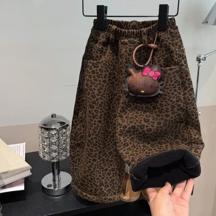 2025女童秋冬裤子儿童洋气加绒韩版时髦豹纹直筒裤宝宝休闲长裤潮