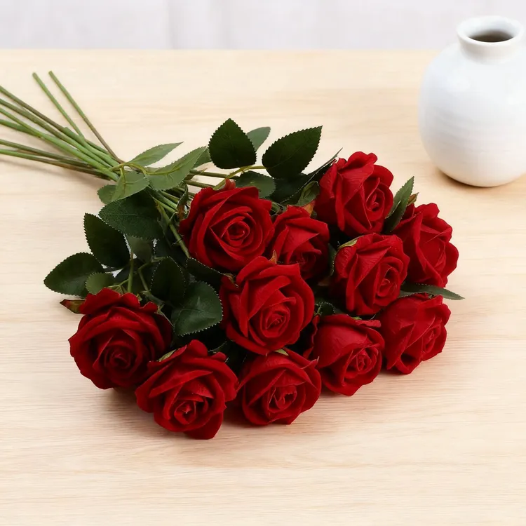 仿真绒布假花玫瑰花高级感逼真居家婚礼情人节装饰花绢花高品质花