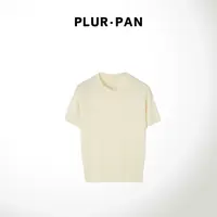 PLUR·PAN简约绞花网眼编织圆领修身短袖衫