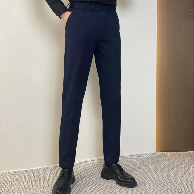 夏季超薄休闲西裤男士商务百搭长裤修身锥形松紧腰防滑九分西装裤