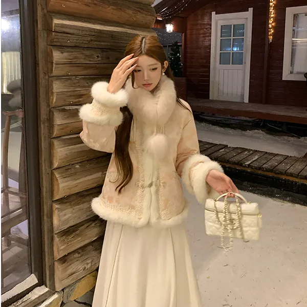 冬季新中式国风加绒加厚保暖外套女时尚气质复古百搭网红棉衣女潮