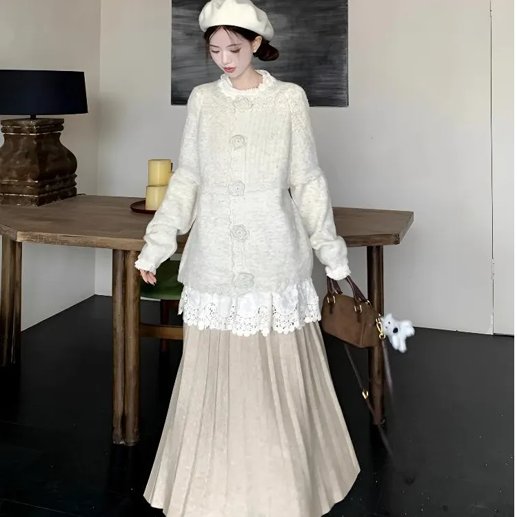 希妮丝 秋冬穿搭一整套女装套装温柔长袖毛衣外套T恤半身裙三件套