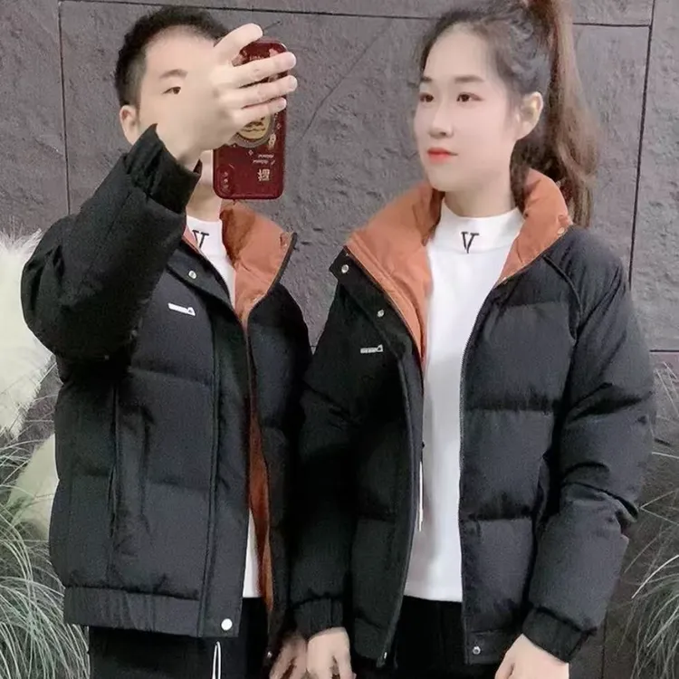 新款情侣同款净版刺绣立领加厚0151冬季棉衣修身短款洋气百搭棉服