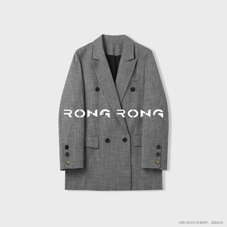 溶溶【格雷新贵】RONGRONG 戗驳领廓形双排扣老钱风西装外套86038