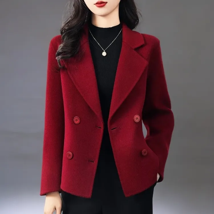 高端洋气喜婆婆大衣女短款外套中老年毛呢小个子妈妈装呢子秋冬装