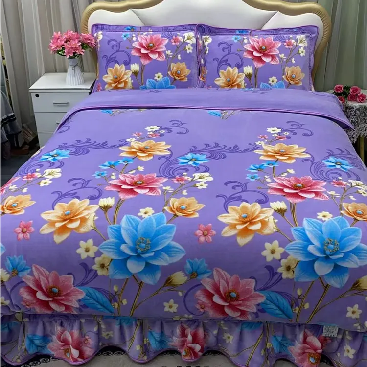 A类婴儿绒四件套冬季保暖8-9斤牛奶绒加绒加厚双面绒被套床裙款