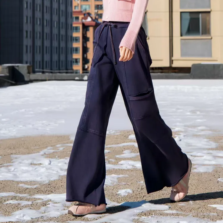 阿玛施AMASS【松弛有度】时尚百搭复古松紧腰直阔腿裤510039