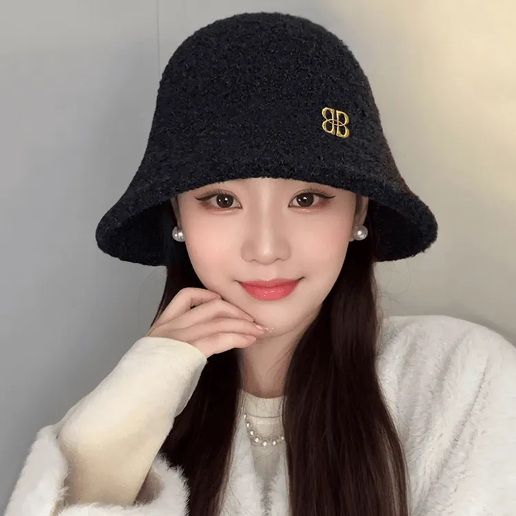 百搭羊羔绒渔夫帽女秋冬季韩版保暖显脸小盆帽大头围时尚毛绒帽子