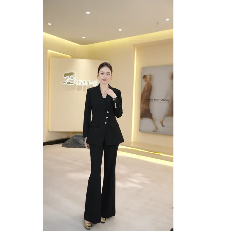 钟老板 黑色西装外套女秋季新款高级感气质商务通勤职业西服套装