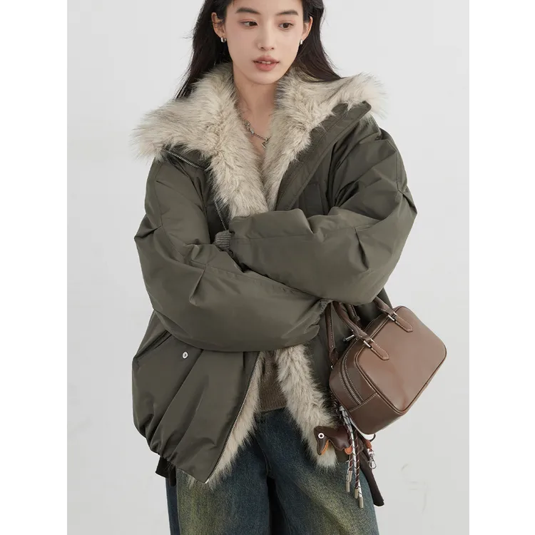 QIUYIDAODI冬季韩版座山雕巴恩风棉服外套派克服加厚保暖毛领棉袄