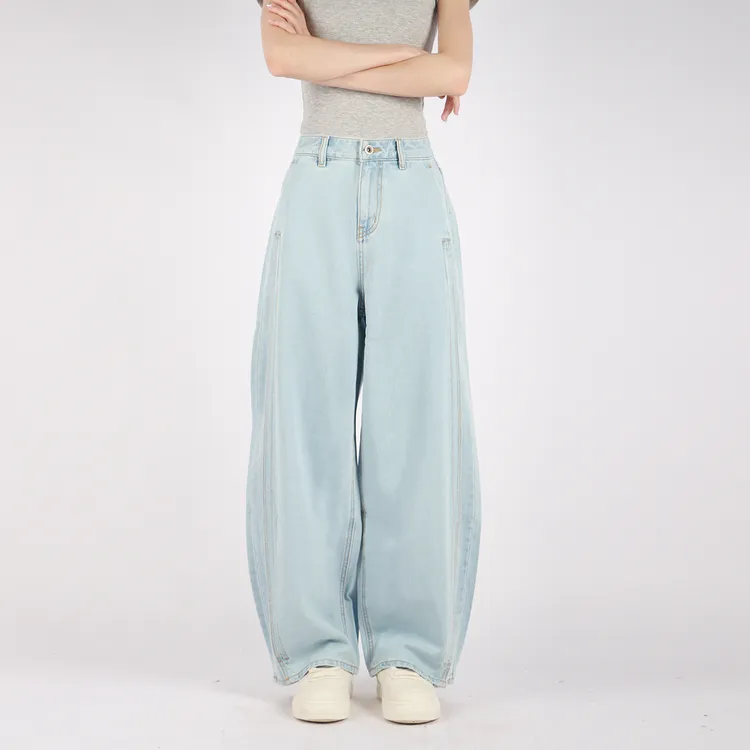 2025年女士初秋新款宽松显瘦百搭休闲高腰水洗垂感弯刀裤MA174
