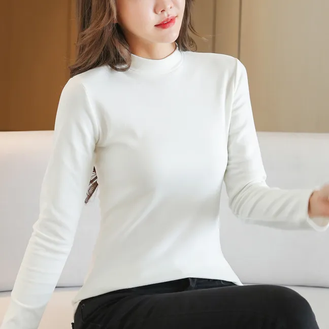 德绒打底衫女秋冬2025年新款双面绒内搭半高领加厚小立领洋气上衣