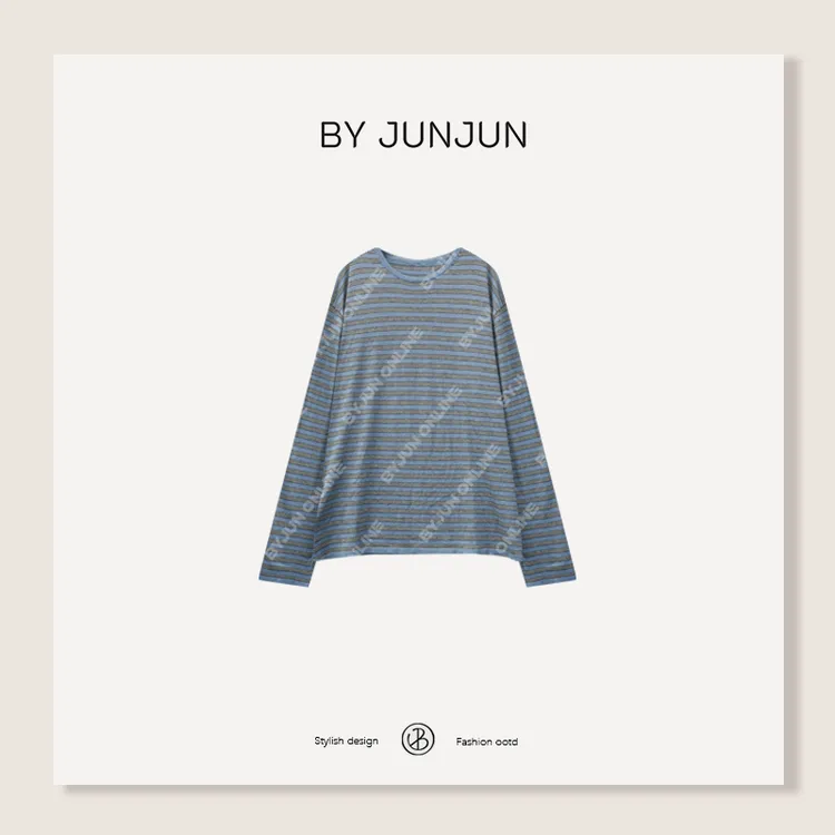 ByJunjunrow风羊毛桑蚕丝条纹针织上衣