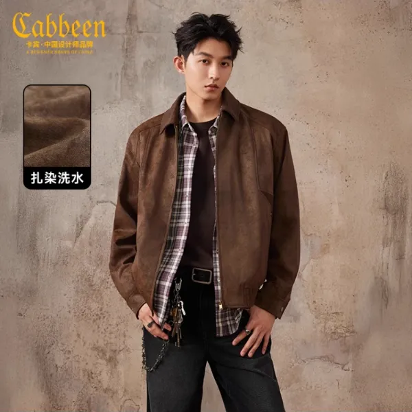 【扎染皮衣】卡宾男装宽松美式复古外套男装2025秋季新款复古夹克