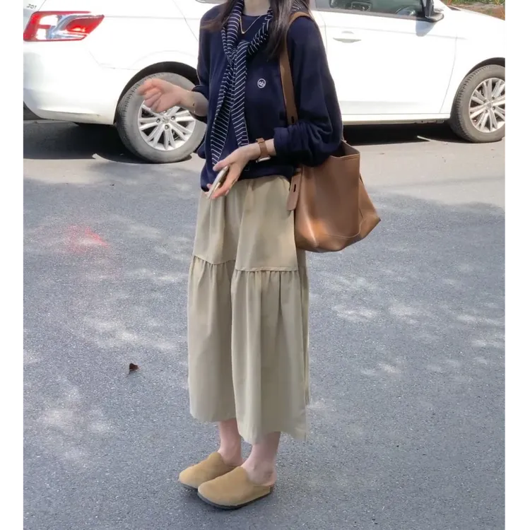 韩系慵懒风简约时尚两件套装女秋季新款藏青色针织衫带披肩上衣