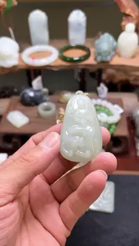 和田玉未镶嵌吊坠(不含链)且末青白 御龙观音9008283