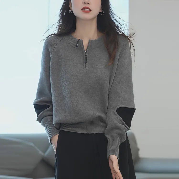 时尚半拉链毛衣内搭女秋冬2025新款大码胖MM高级感宽松针织衫上衣