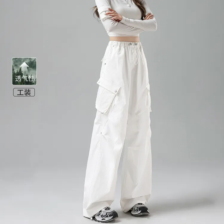 白色工装裤女款2025新款美式秋季巨好看酷飒风休闲宽松阔腿长裤子