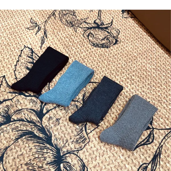 小乖逃秋冬！两双袜子美利奴羊毛双针抽条羊毛小腿中高筒袜DD24105