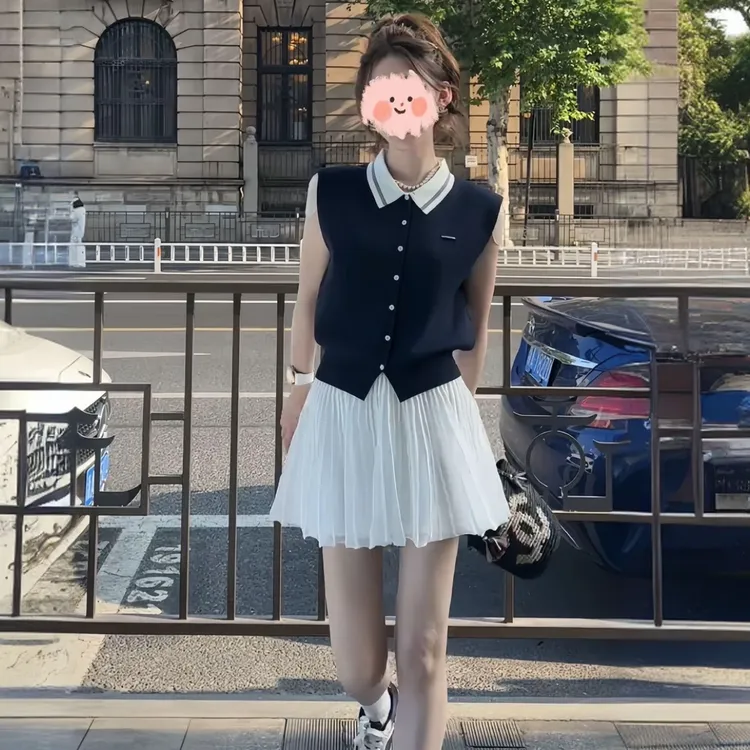 韩系2025夏季polo翻领小标刺绣撞色扣子短袖薄款修身针织开衫上衣