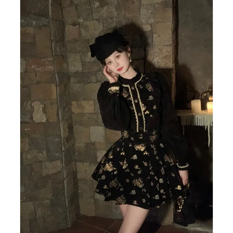 【一然】大码女装千金小洋装宫廷风法式复古玫瑰拼接连衣裙13666