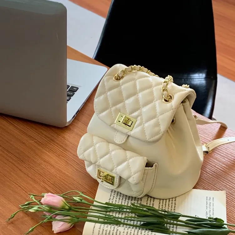 【粉丝专属】新款百搭时尚轻奢洋气简约菱格精致通勤双肩包-HL-212