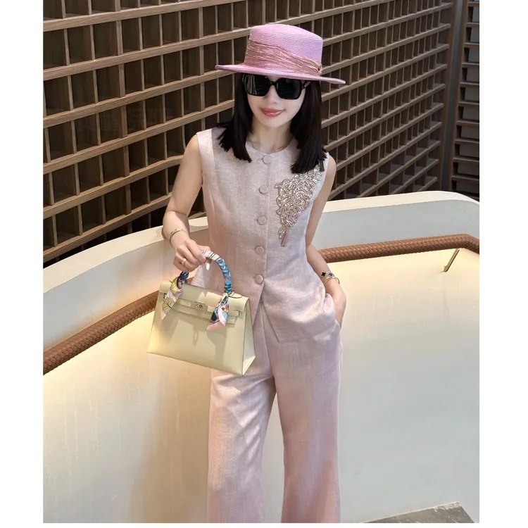 无袖马甲长裤夏装新款爆款网红洋气女装炸街短袖夏季遮肉女装套装