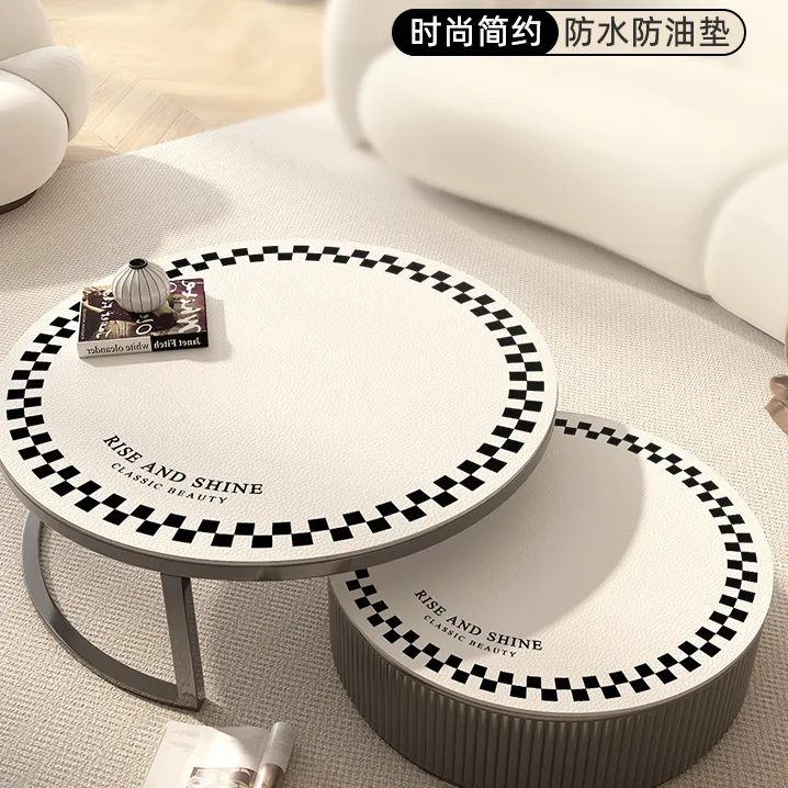 新款现代轻奢高级感茶几桌布简约方格圆桌桌垫防水防油抗污餐桌垫